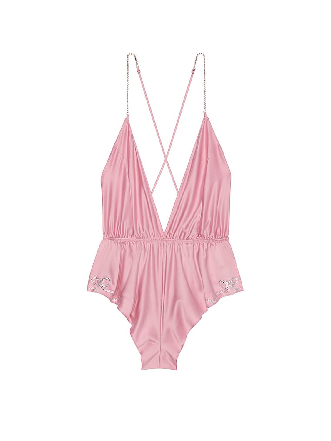 vs Victoria's Secret Twinkle Bows Satin Flutter Romper Chalk Rose 3 of 4 