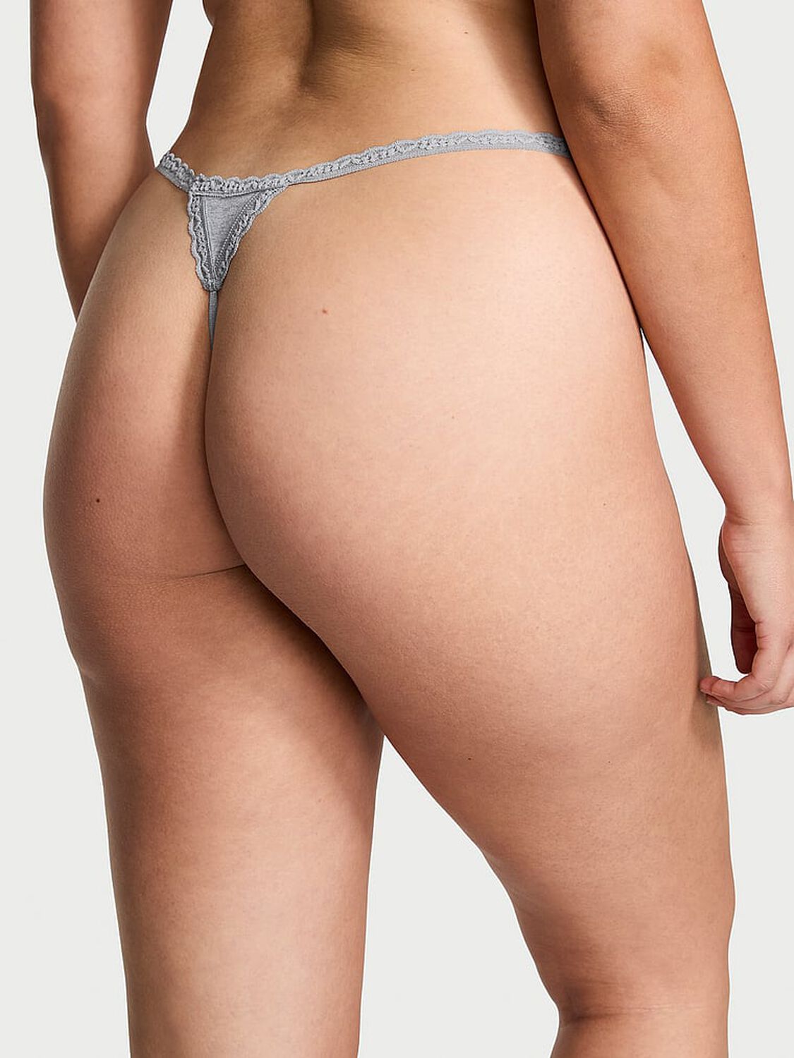 vs The Lacie Lace-Trim Cotton V-String Panty Heather Grey 2 of 3 