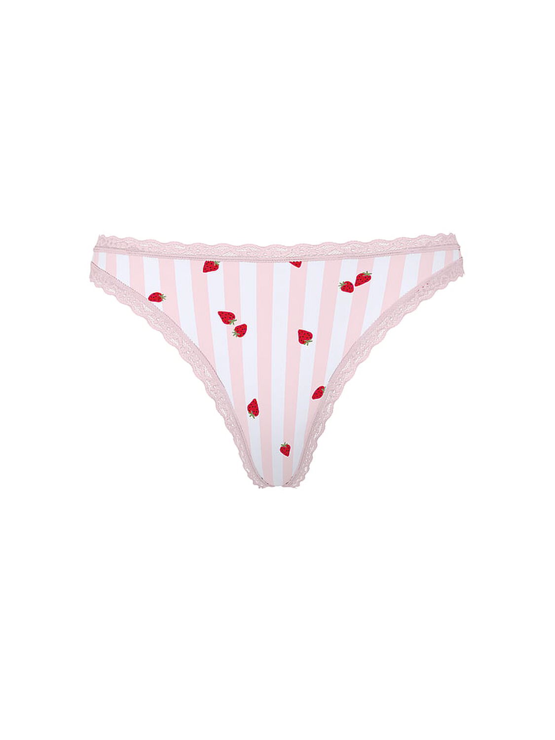 vs Lace Trim Cotton Lace-Waist Thong Pretty Blossom Strawberry Stripe 3 of 3 