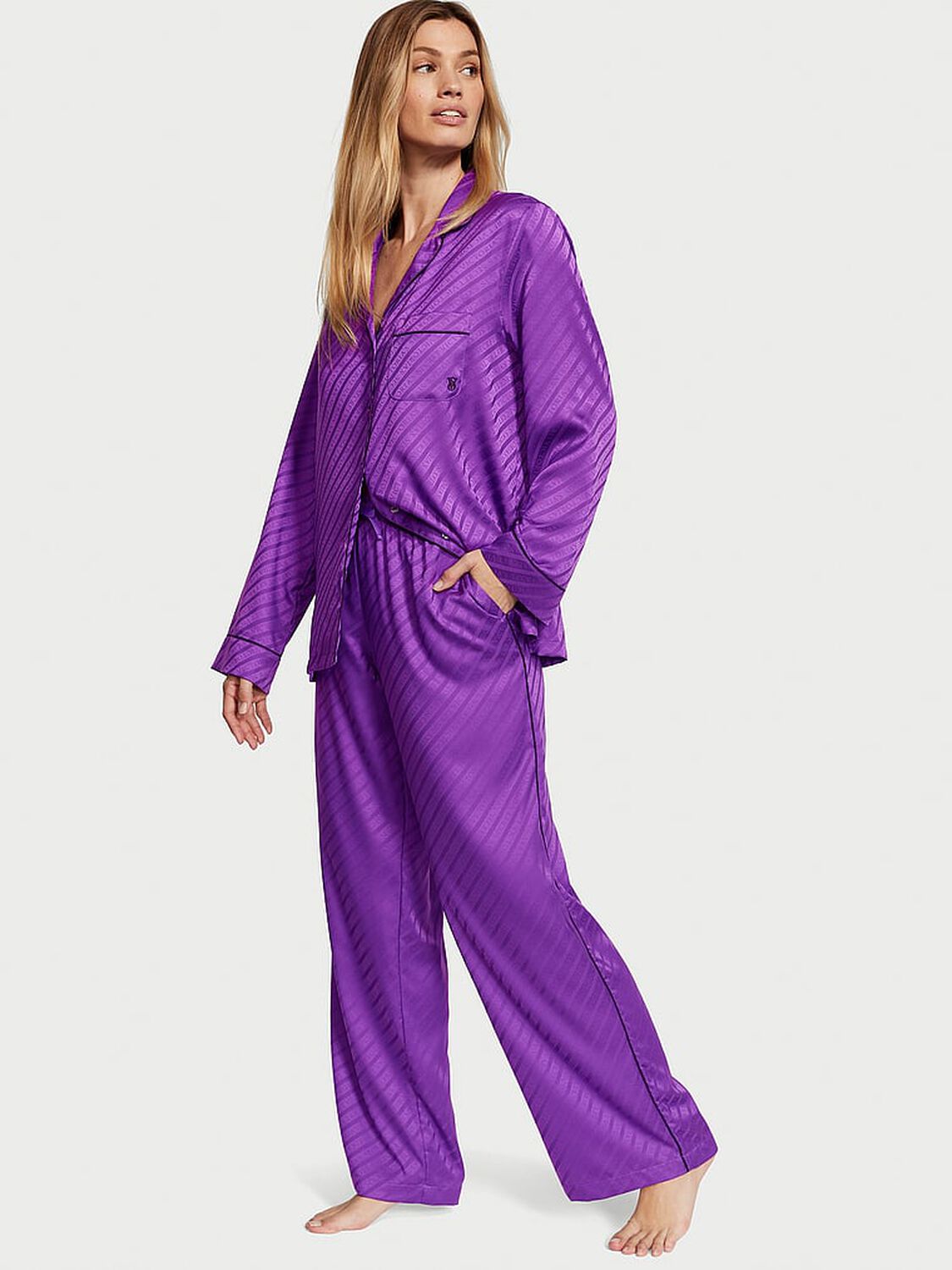 vs Victoria's Secret Satin Long Pajama Set Violetta 1 of 3 