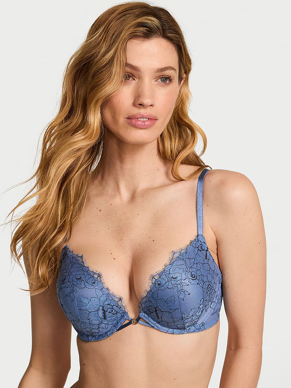 vs Very Sexy Bombshell Add-2-Cups Denim Rose Lace Push-Up Bra Denim Blue 1 of 3 