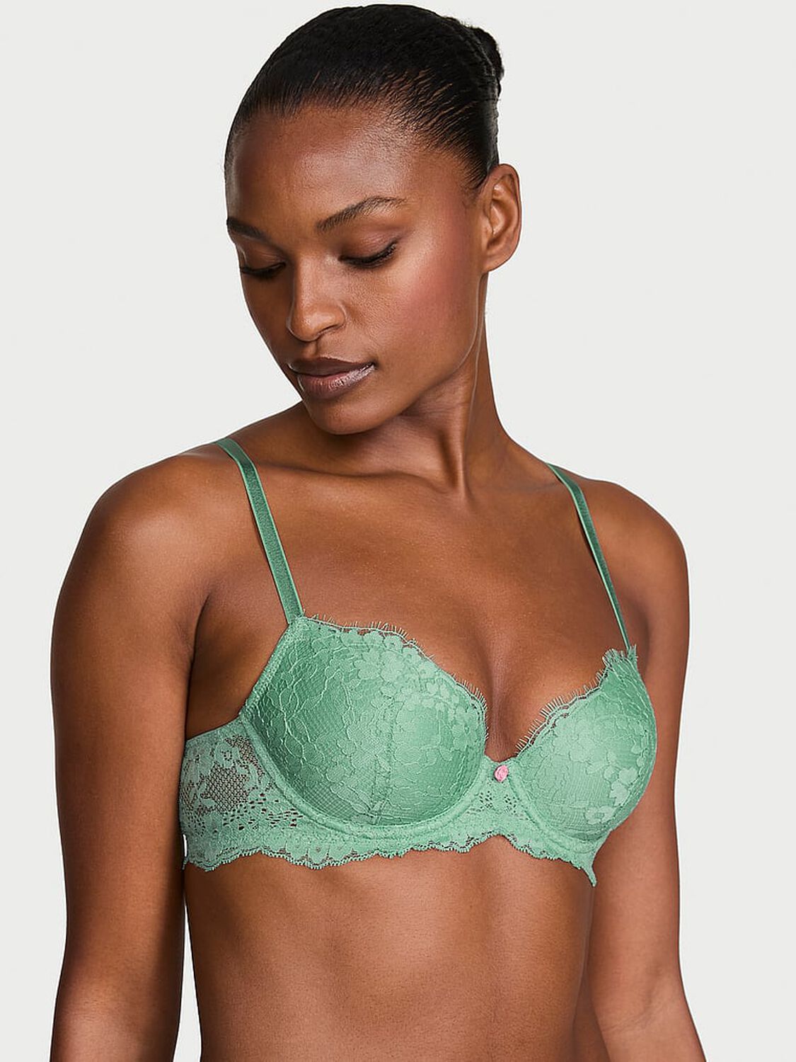 vs Dream Angels Lace Lightly Lined Classic Coverage Demi Bra Sweet Spearmint 1 of 3 