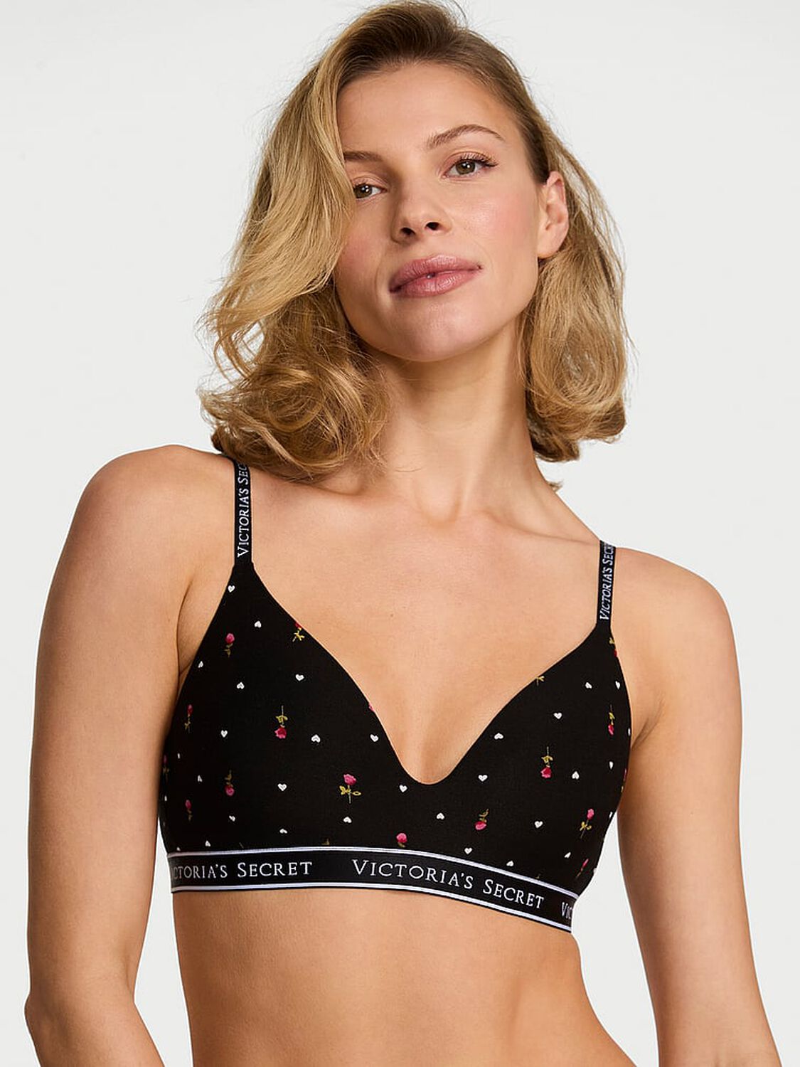 vs The T-Shirt Lightly Lined Wireless Cotton Bra Black Heart Roses 1 of 3 