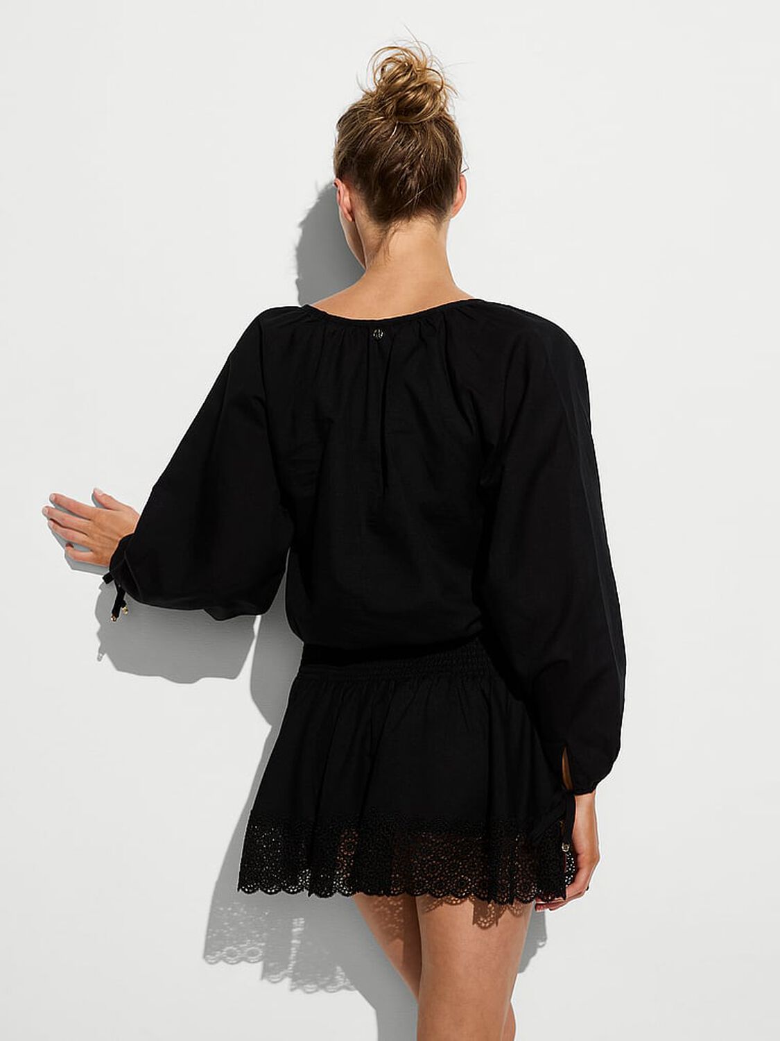vs Victoria's Secret Swim Beachwear Linen Lace-Trim Dress Black 2 of 3 