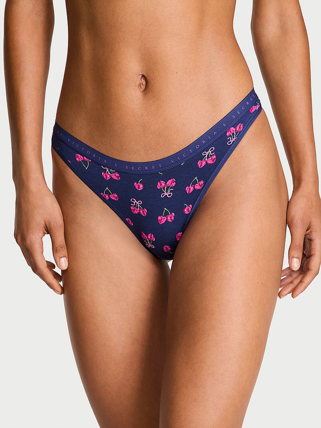 vs Victoria's Secret Stretch Cotton High-Leg Scoop Thong Panty Blue Ink Cherries 3 of 3 