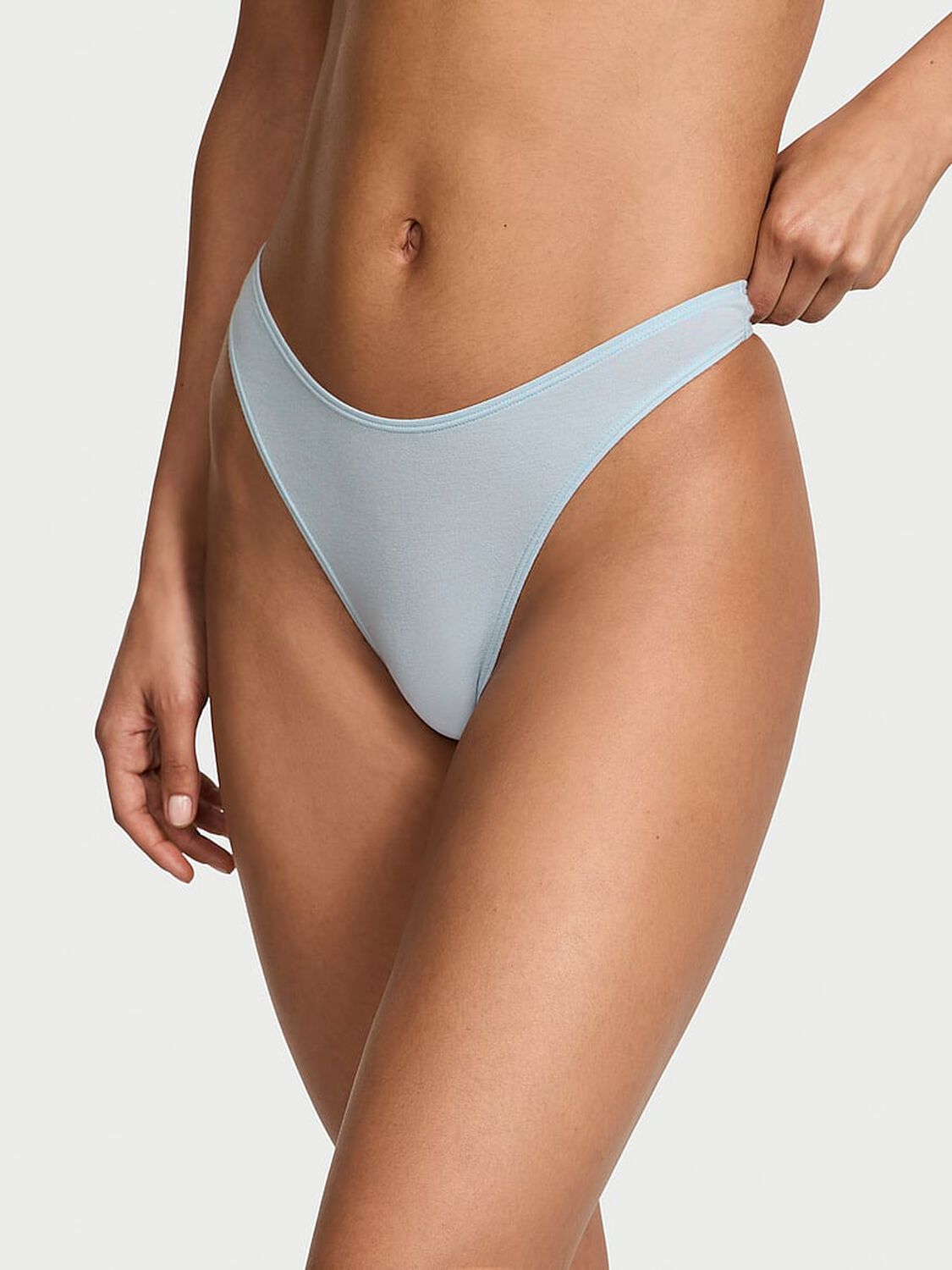 vs Victoria's Secret Body by Victoria Stretch Cotton High-Leg Scoop Thong Panty Palest Blue 1 of 2 