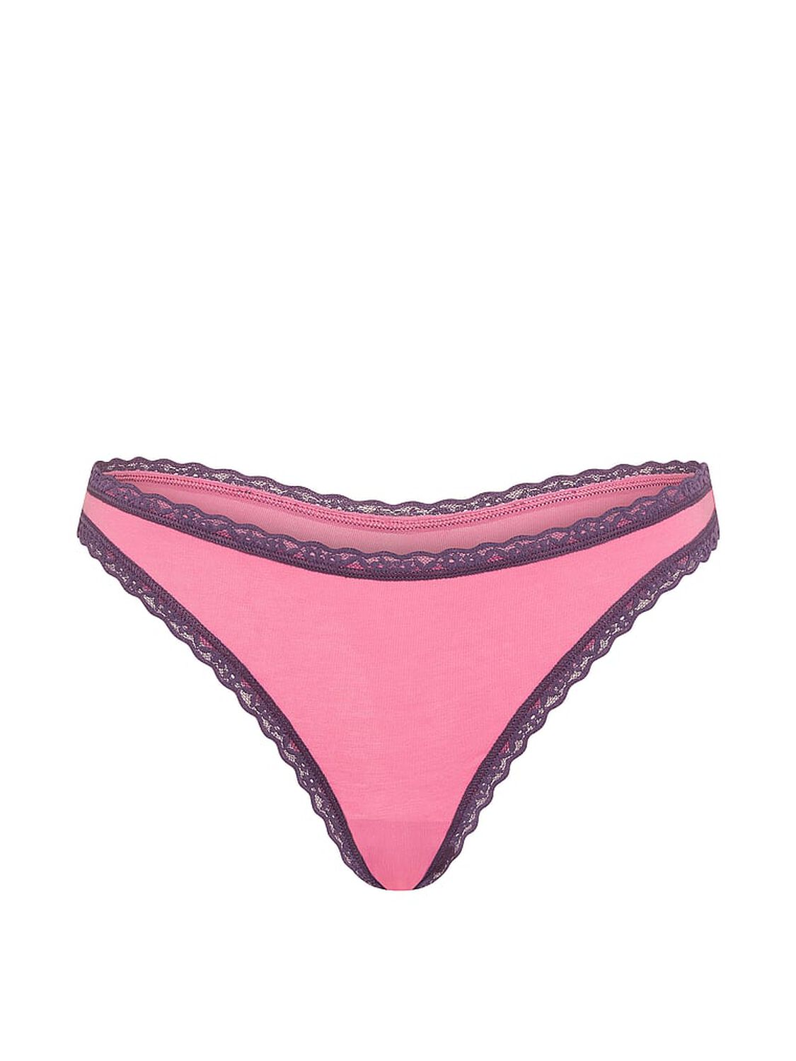 vs Lace Trim Cotton Lace-Waist Thong Sexy Little Pink 3 of 3 
