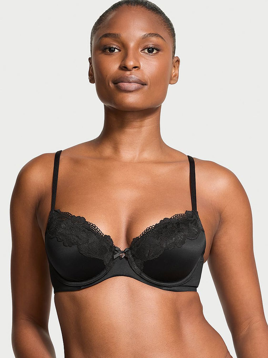 vs Body By Victoria Lightly Lined Lace-Trim Demi Bra Black 1 of 3 