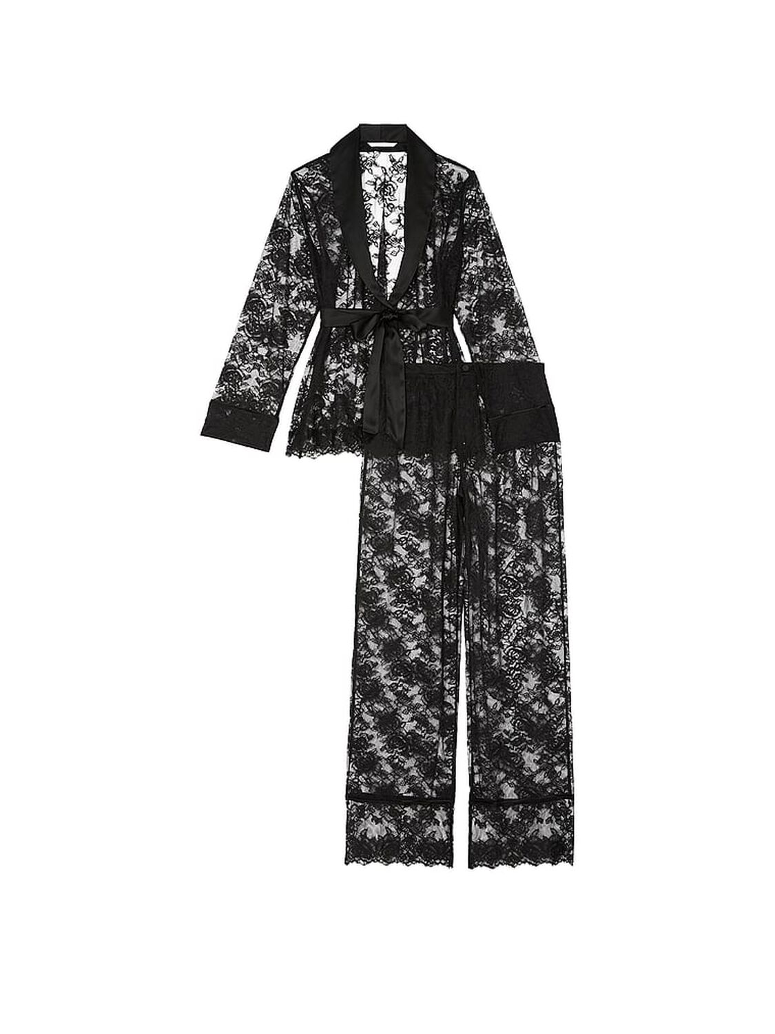 vs Victoria's Secret Rose Lace Long Pajama Set Black 3 of 3 