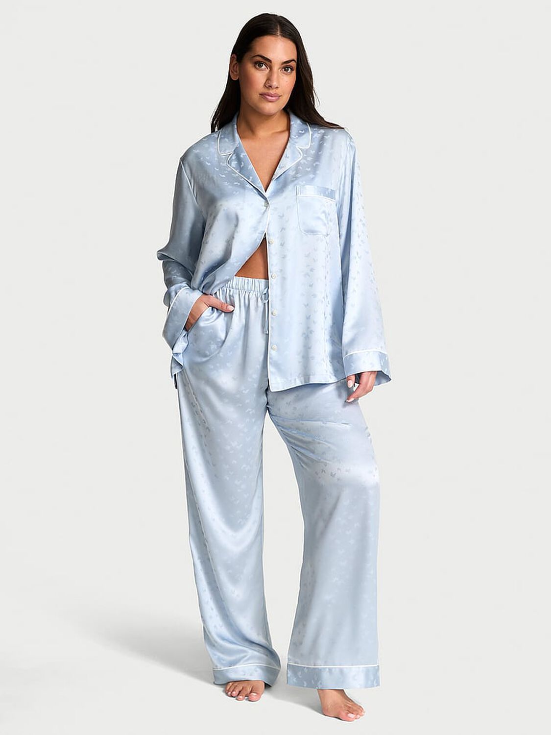 vs Victoria's Secret Butterfly Satin Long Pajama Set Palest Blue 1 of 3 