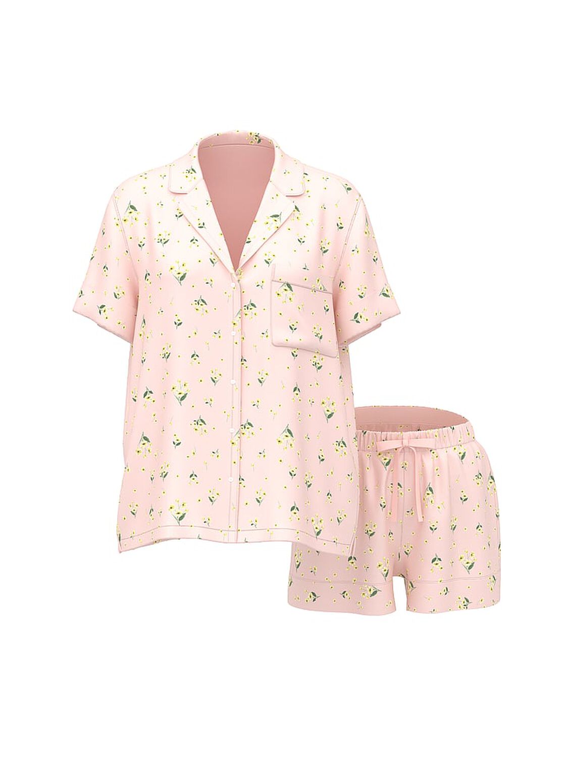 vs Victoria's Secret Signature Satin Short Pajama Set Sheer Blush Floral 3 of 4 