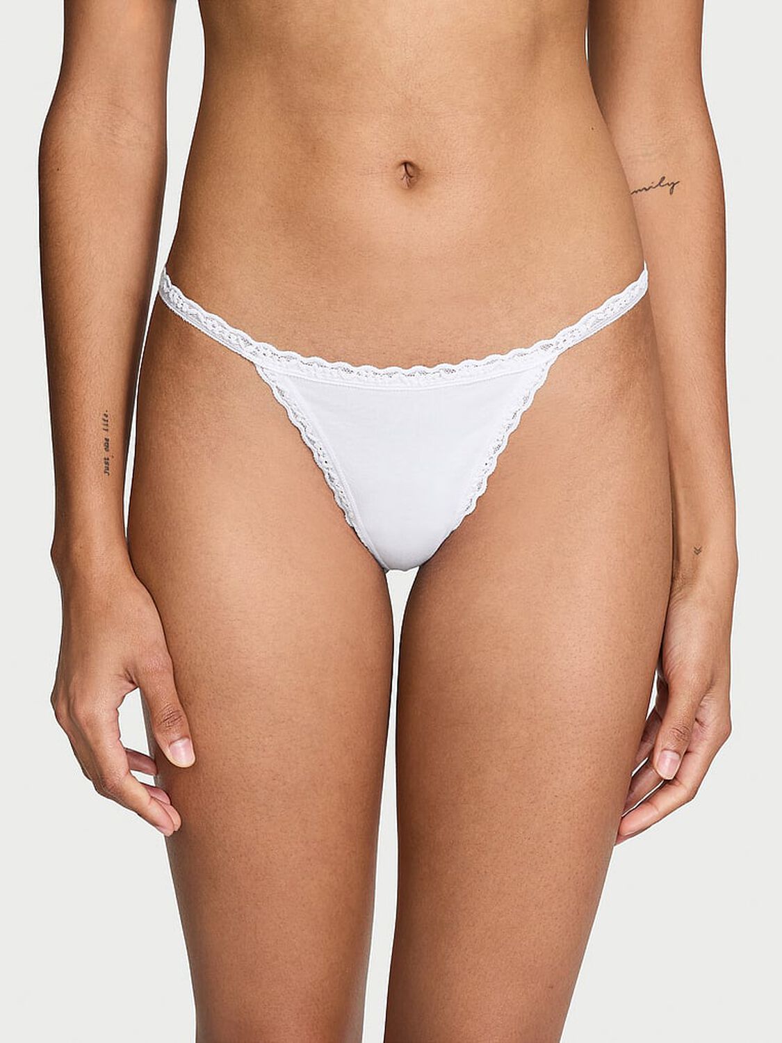 vs The Lacie Lace-Trim Cotton V-String Panty Vs White 1 of 3 