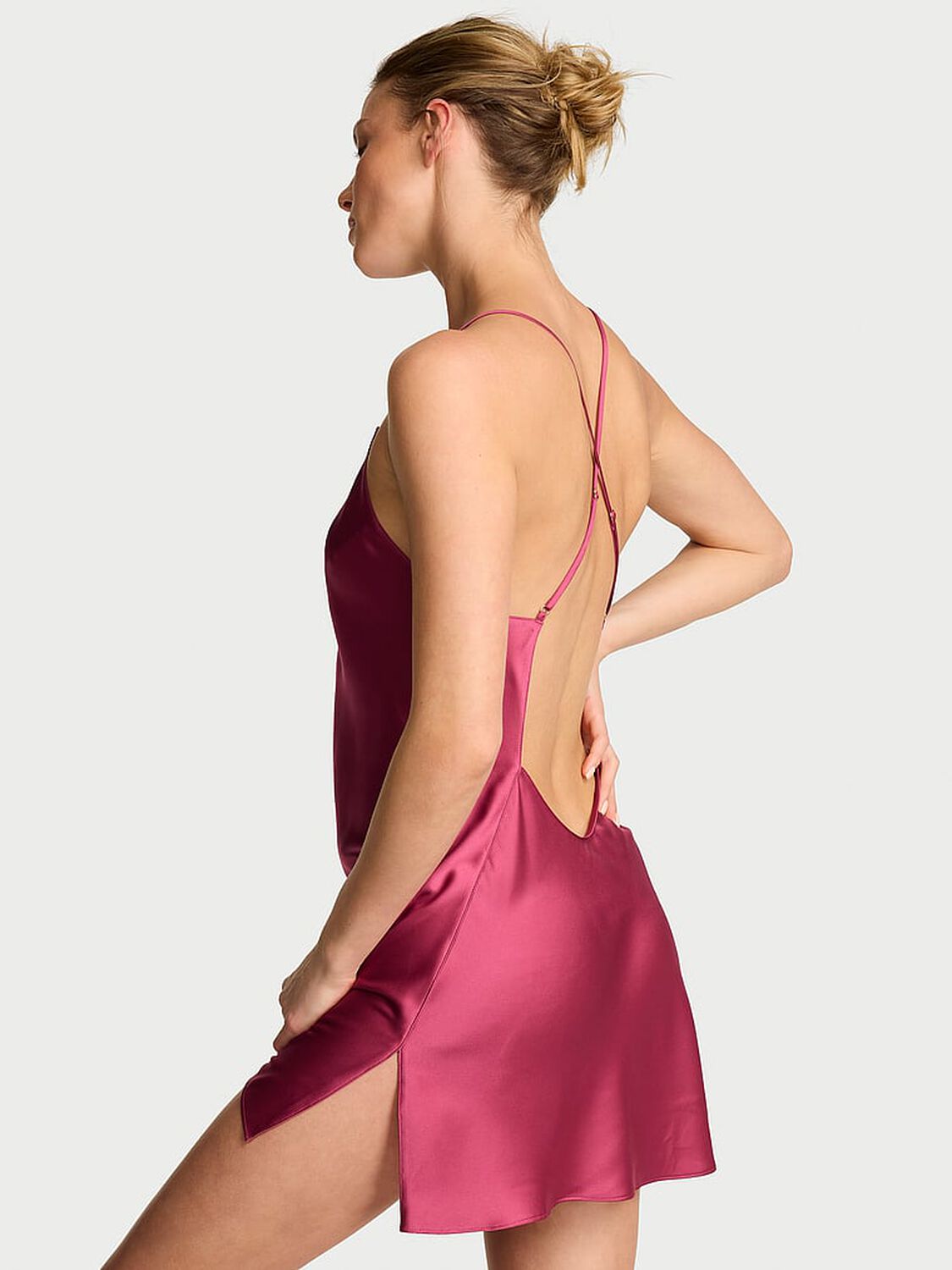 vs Victoria's Secret Satin Open-Back Slip Dress Peony 2 of 3 