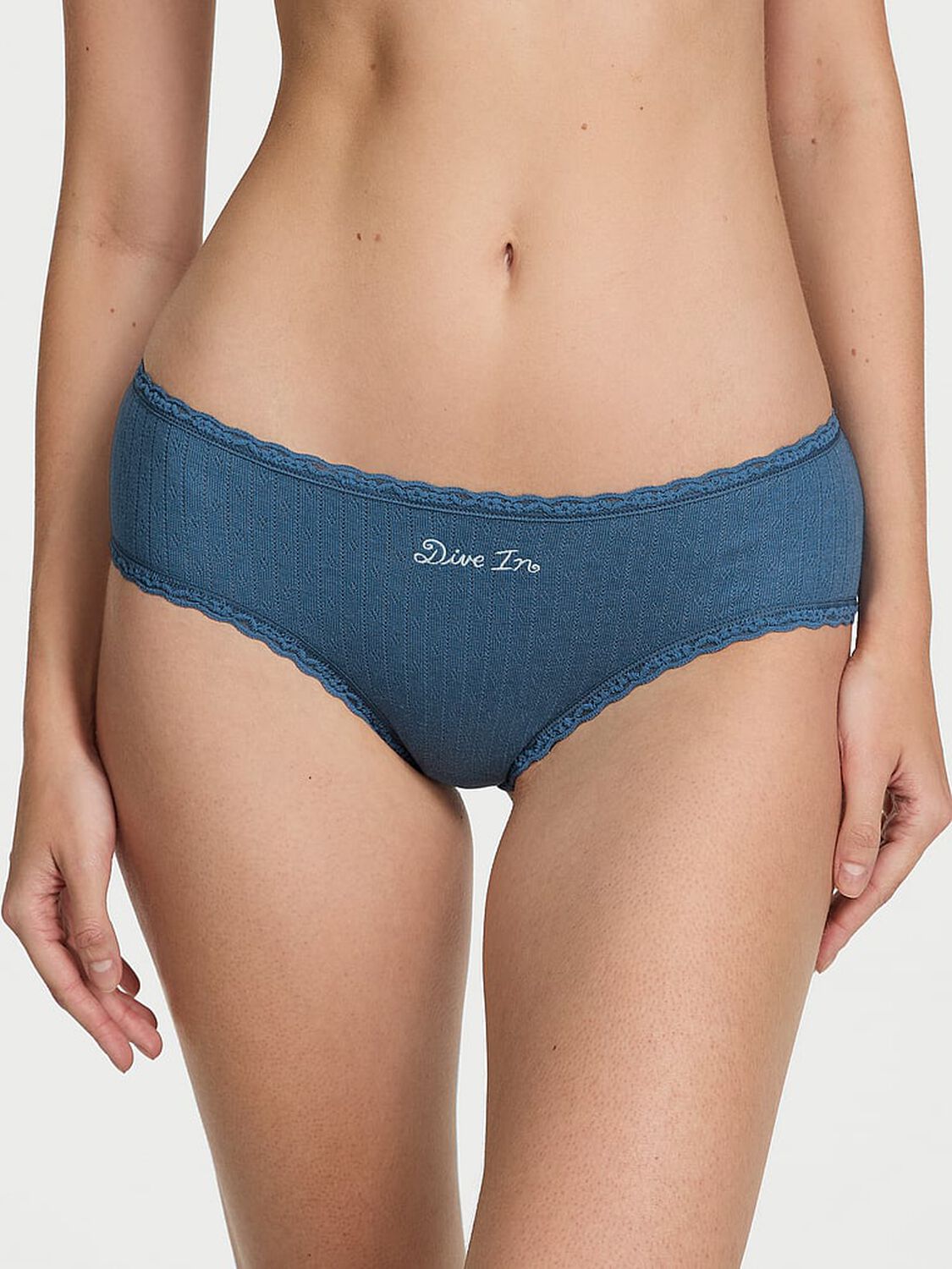 vs The Lacie Stretch Cotton Pointelle Lace-Waist Cheeky Panty 1 of 3 