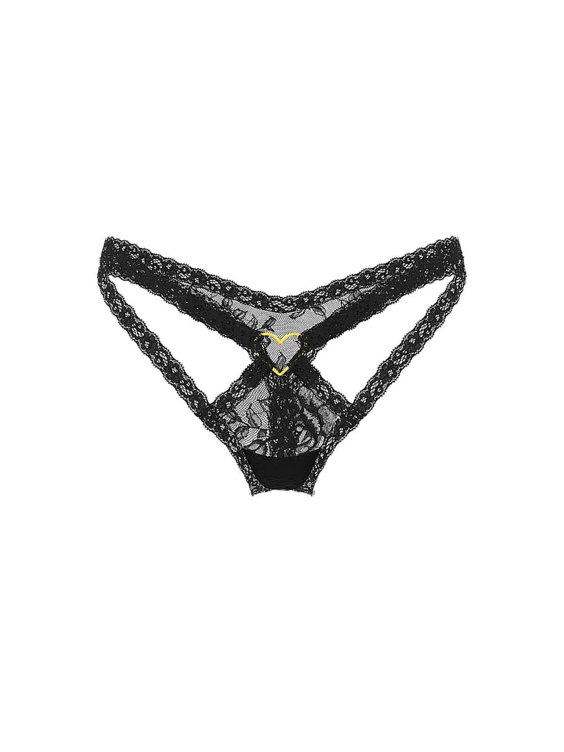 vs Very Sexy Lace Heart Hardware Strappy Thong Panty Black 3 of 3 