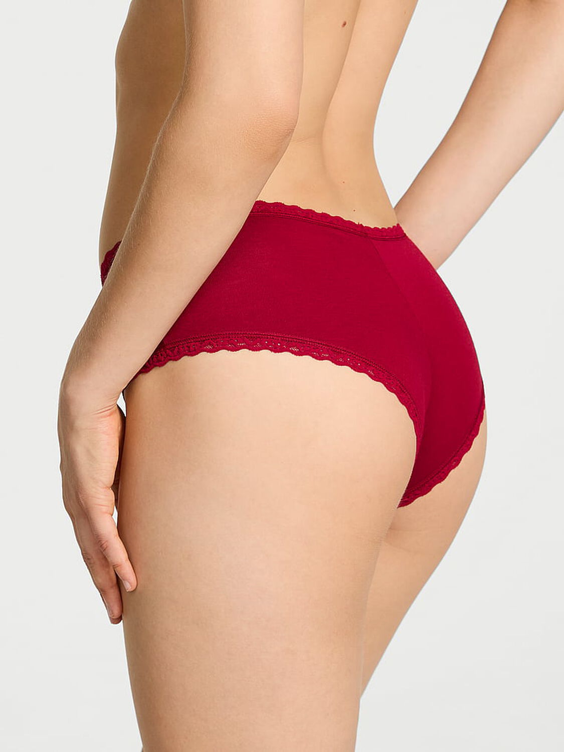 vs Lace Trim Cotton Lace-Waist Cheeky Panty Red Lacquer 2 of 2 
