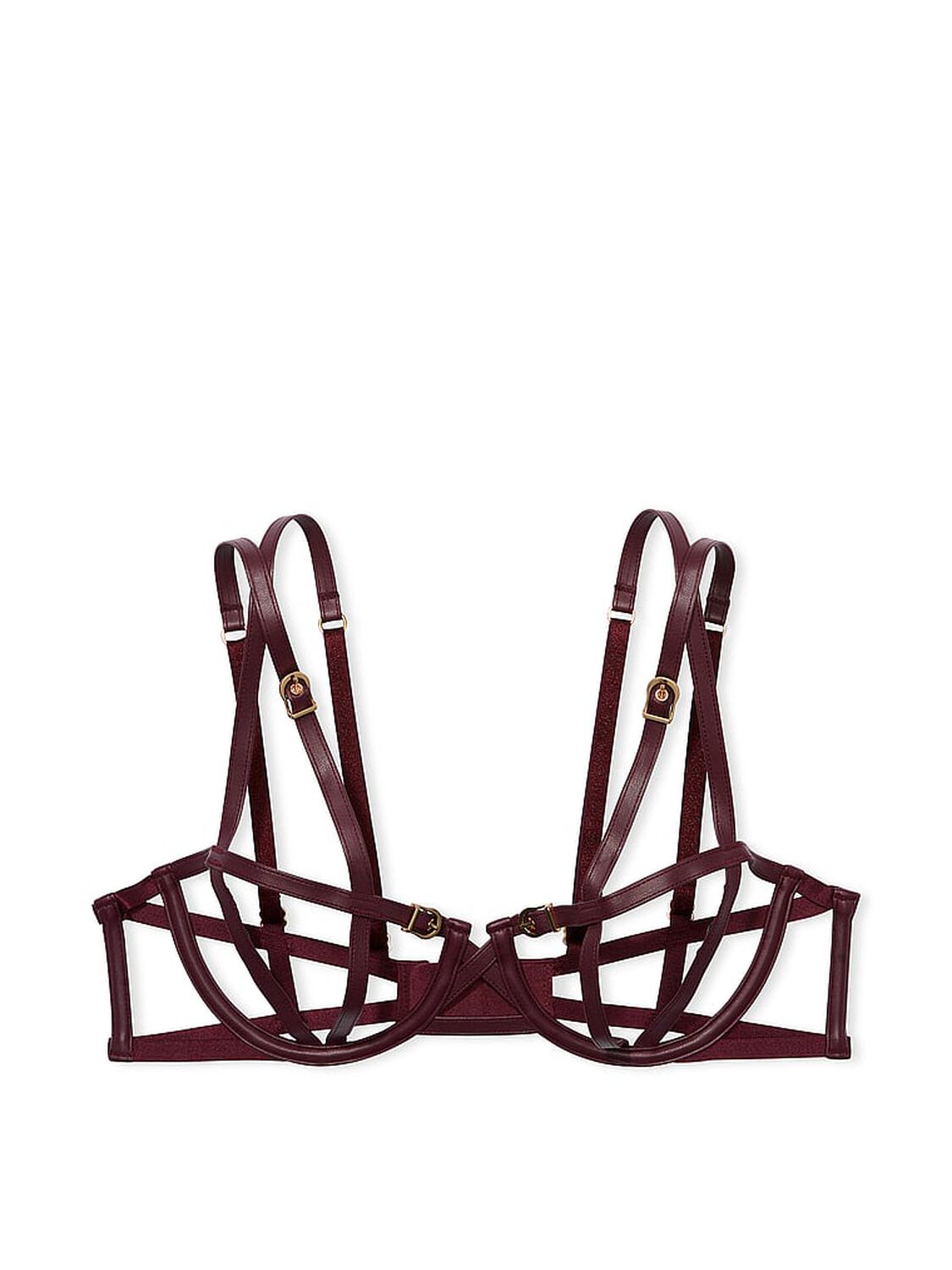 vs Very Sexy Faux Leather Open-Cup Balconette Bra Burgundy Brown 3 of 4 