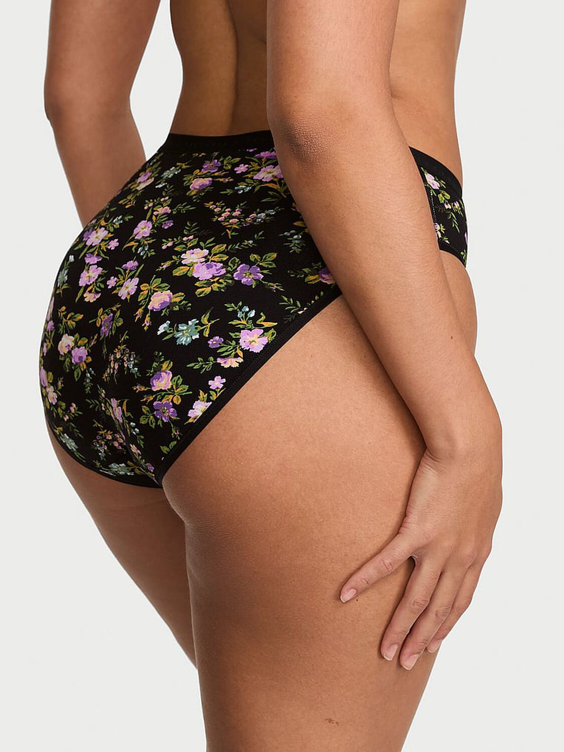 vs Victoria's Secret Stretch Cotton High-Leg Brief Panty Black Floral 2 of 2 