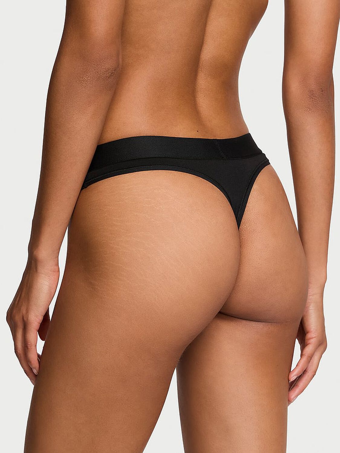vs Cotton Logo Cotton Shine Patch Thong Panty Black 2 of 4 
