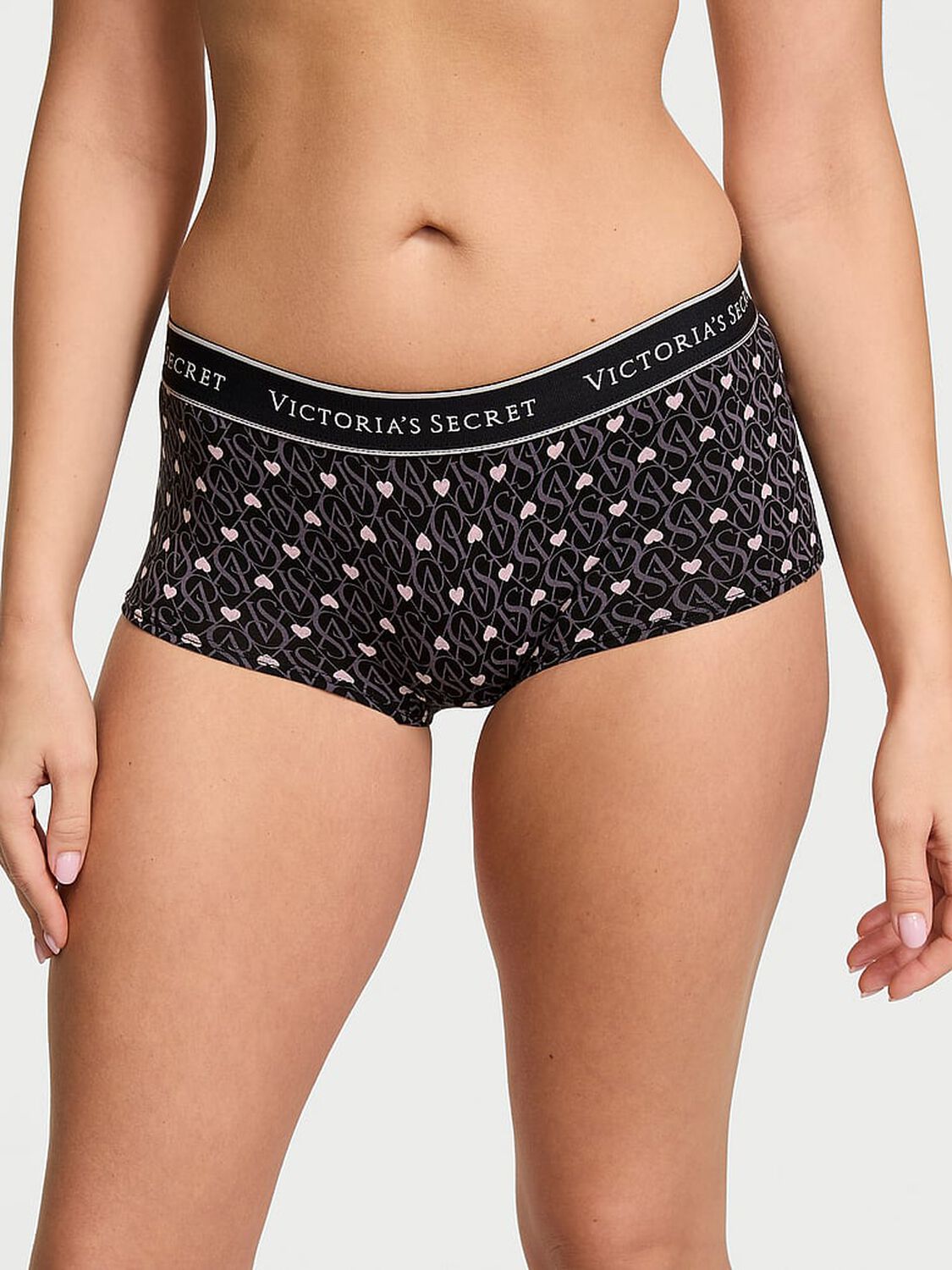 vs Cotton Logo Cotton Boyshort Panty Black Logo Hearts 1 of 4 