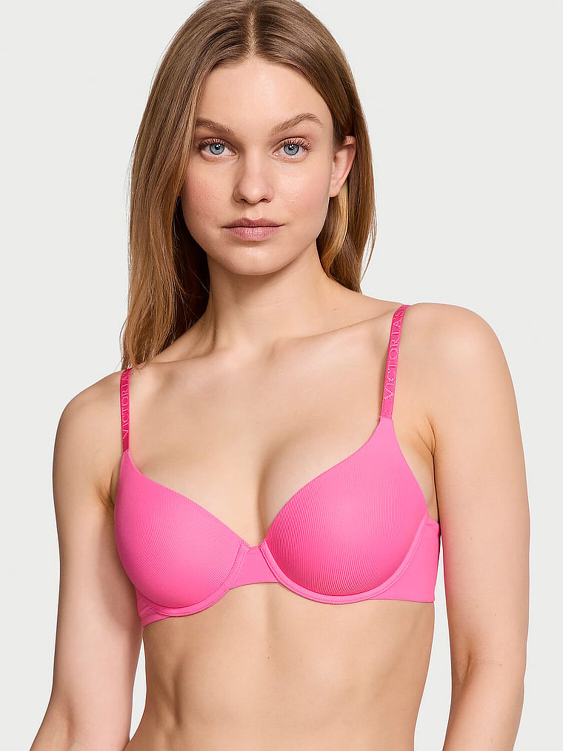 vs The T-Shirt Lightly Lined Micro-Rib Demi Bra Hollywood Pink 1 of 4 