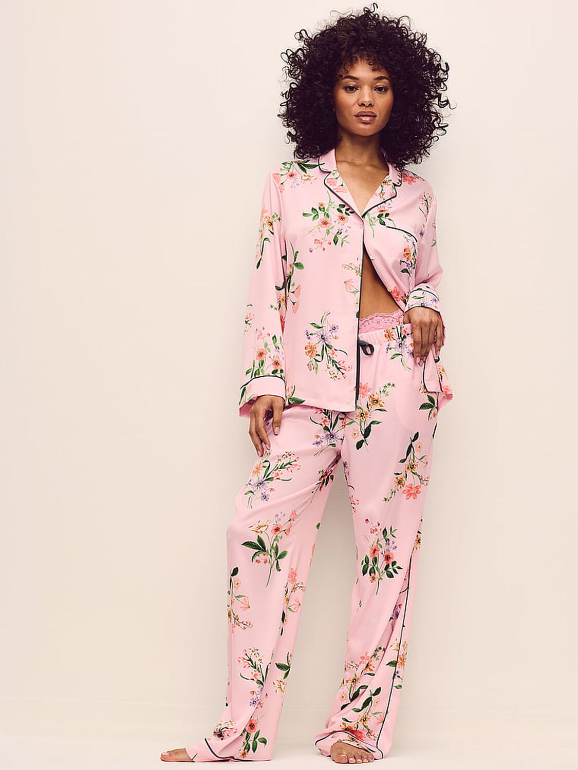 vs Victoria's Secret Signature Satin Long Pajama Set Angel Pink Botanical 4 of 4 