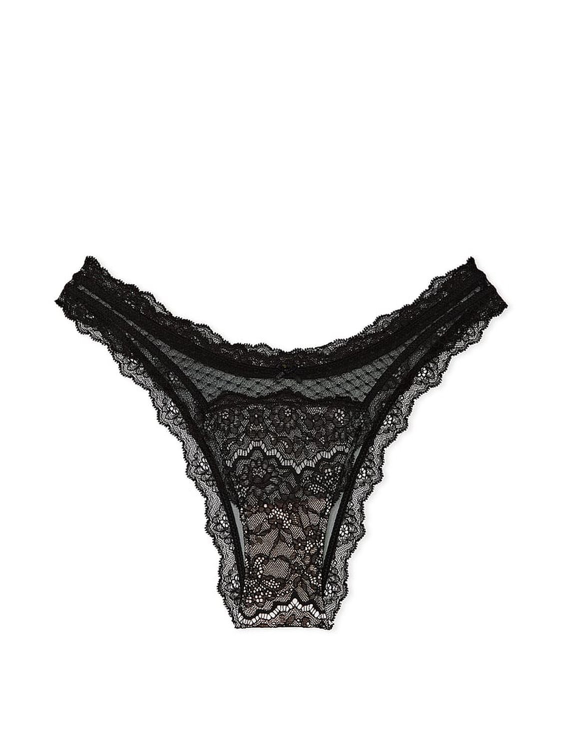 vs Dream Angels Lace & Mesh Brazilian Panty Black & Purest Pink 3 of 4 