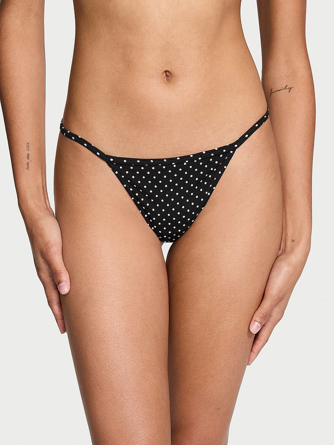 vs Victoria's Secret Stretch Cotton V-String Panty Black & White Dots 1 of 3 