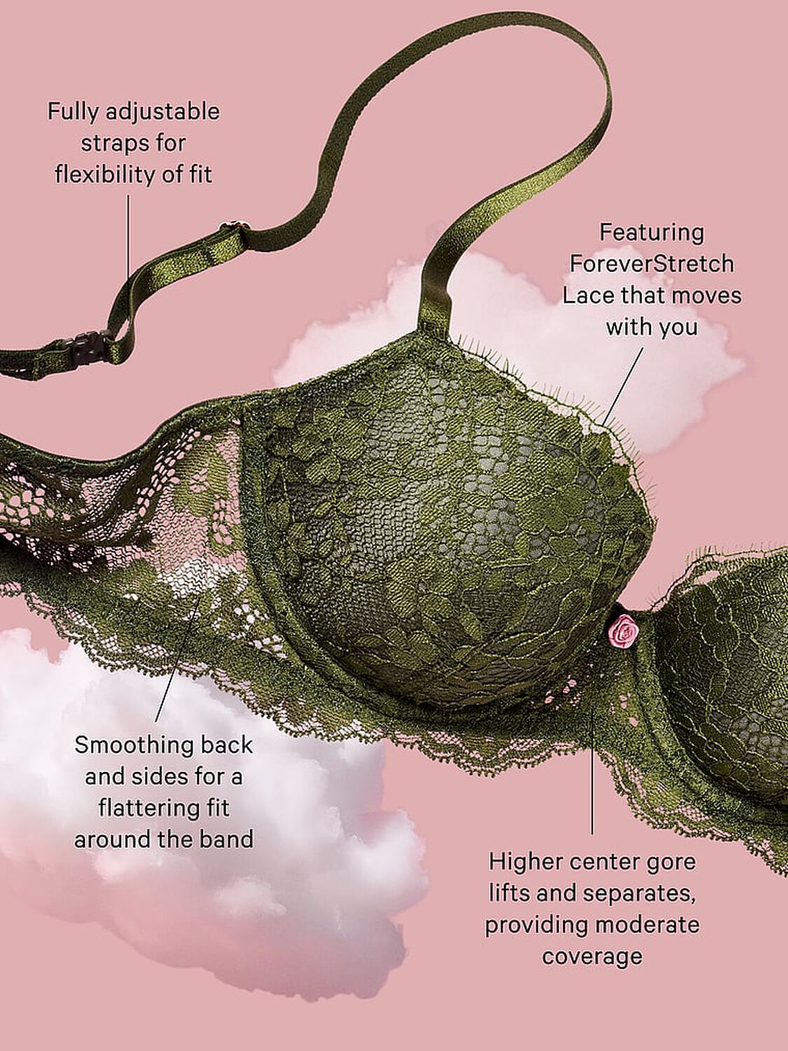 vs Dream Angels Smooth & Lace Lightly Lined Classic Coverage Demi Bra Purest Pink 4 of 4 
