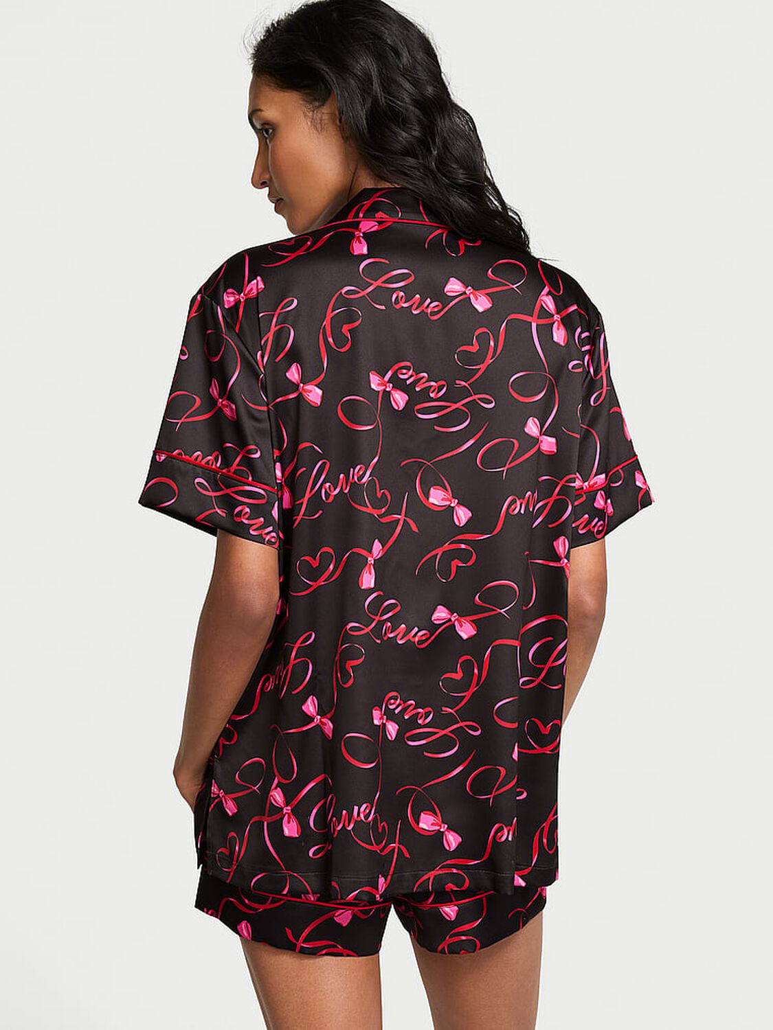 vs Victoria's Secret Glazed Satin Short Pajama Set Black Script 2 of 4 