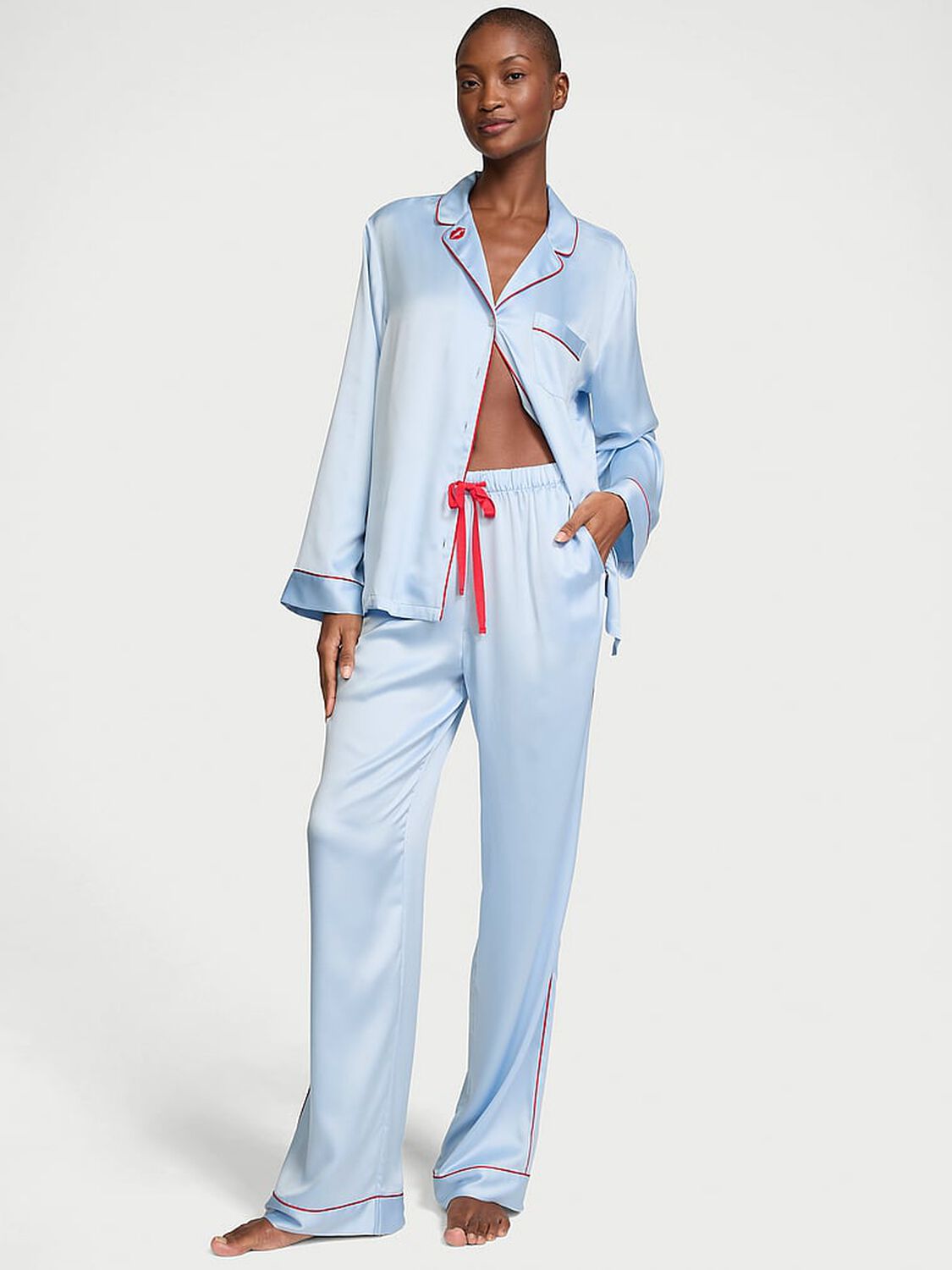 vs Victoria's Secret Glazed Satin Long Pajama Set Light Blue 1 of 4 