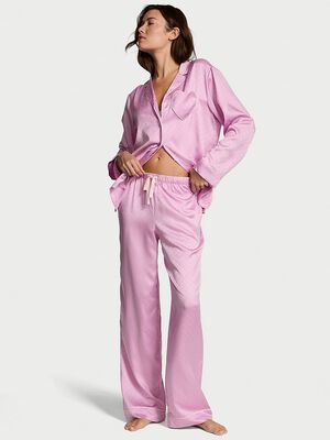 Glazed Satin Heart Long Pajama Set