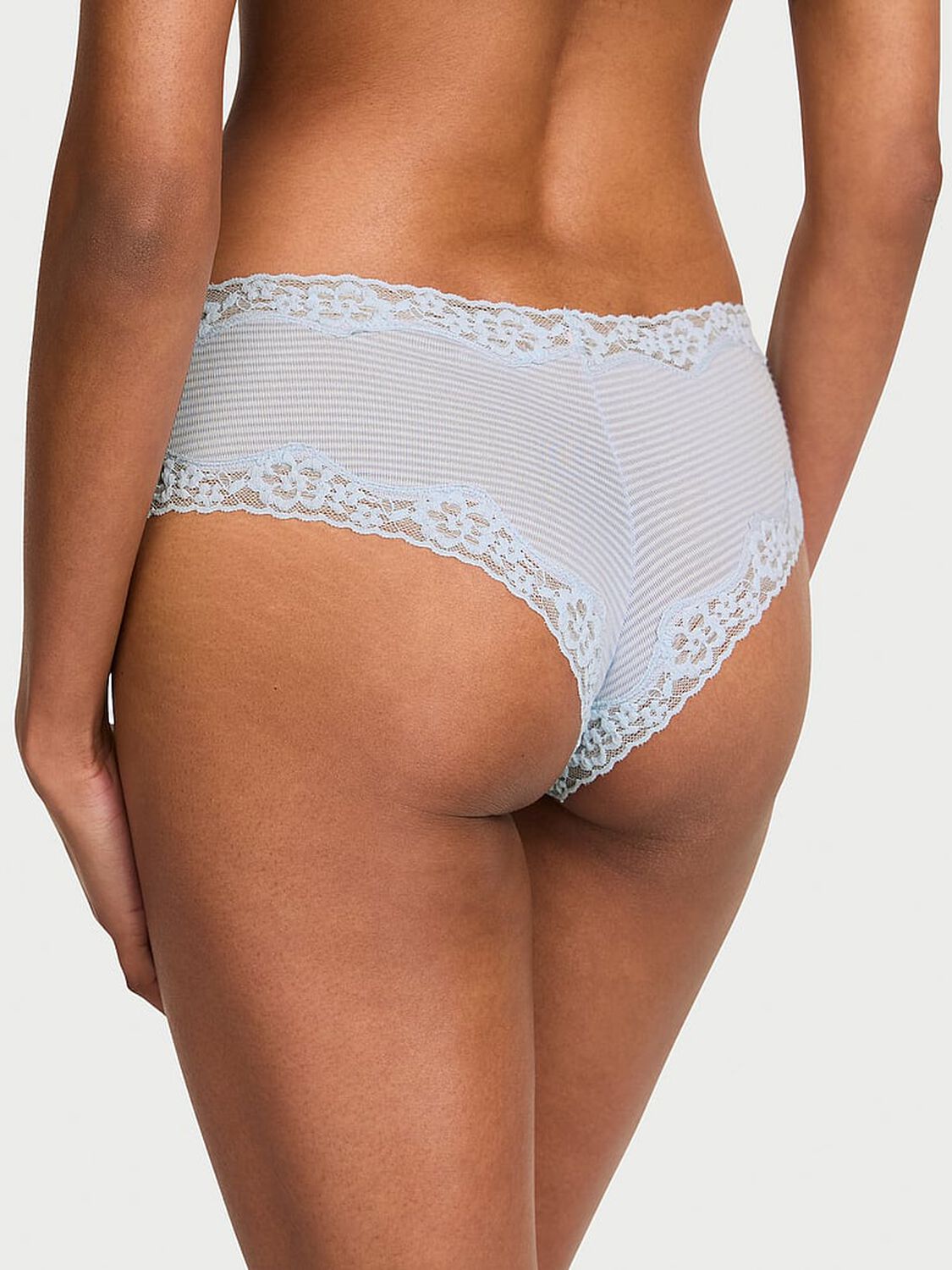 vs Lace Trim Cotton Shadow Stripe Lace-Waist Cheeky Panty Palest Blue 2 of 3 