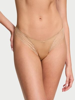 Rose Lace-Trim High-Leg Thong Panty
