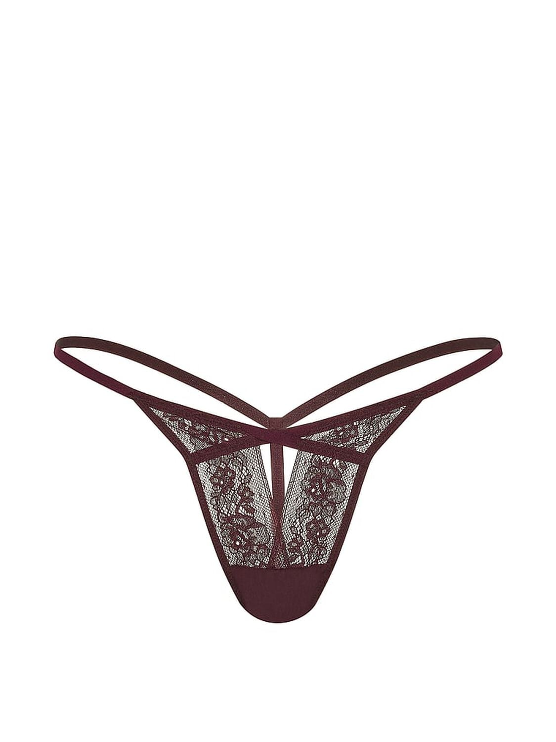 vs Very Sexy Rose Lace Strappy Cut-Out V-String Panty Winter Wine 3 of 3 