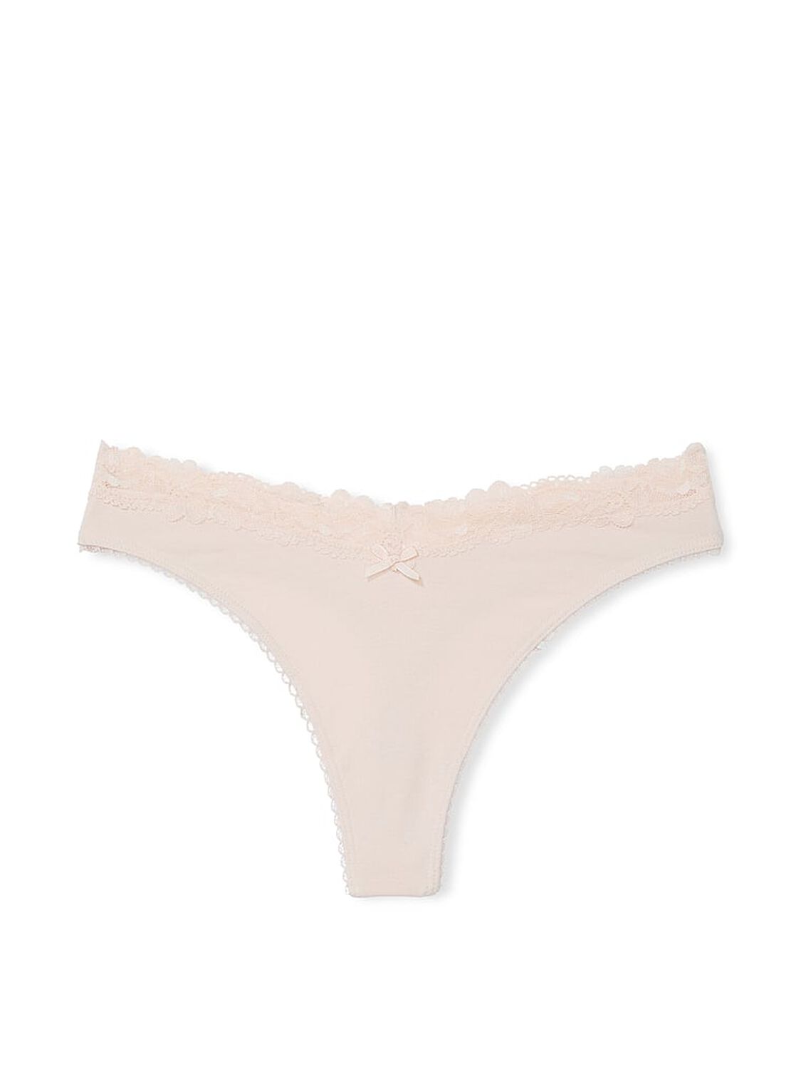 vs Victoria's Secret Stretch Cotton Lace-Waist Scoop High-Leg Thong Panty Marzipan 1 of 3 