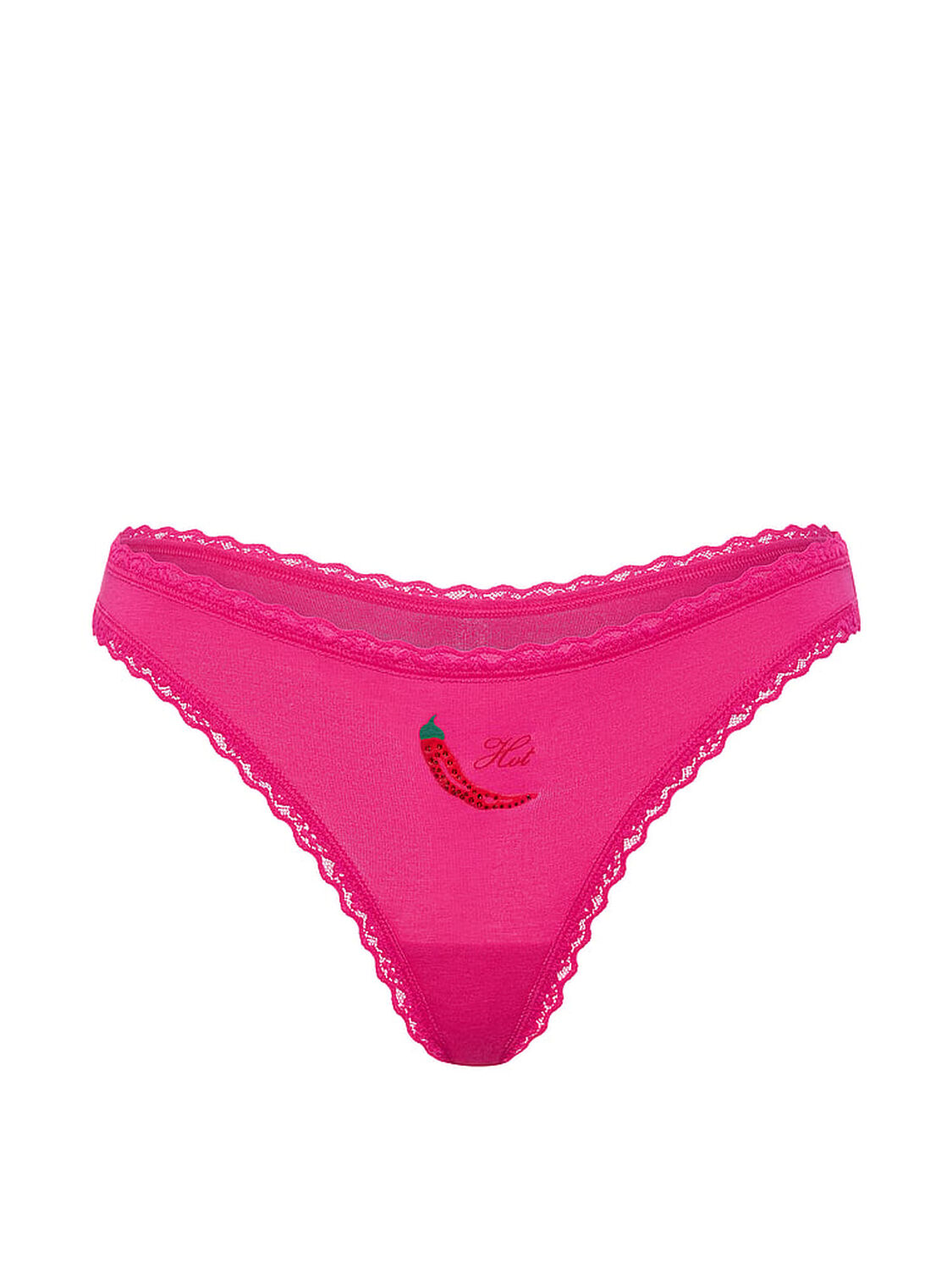 vs Lace Trim Cotton Lace-Waist Thong Enchanted Pink 3 of 3 