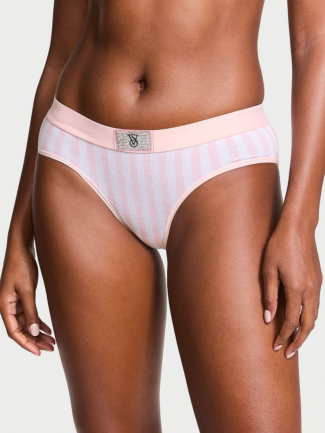 vs Cotton Logo Cotton Shine Patch Hiphugger Panty Iconic Pink Stripes 1 of 4 