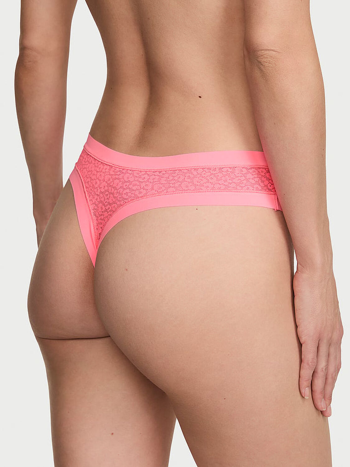 vs No-Show No-Show Leopard Lace Thong Panty Pink Highlighter 2 of 3 