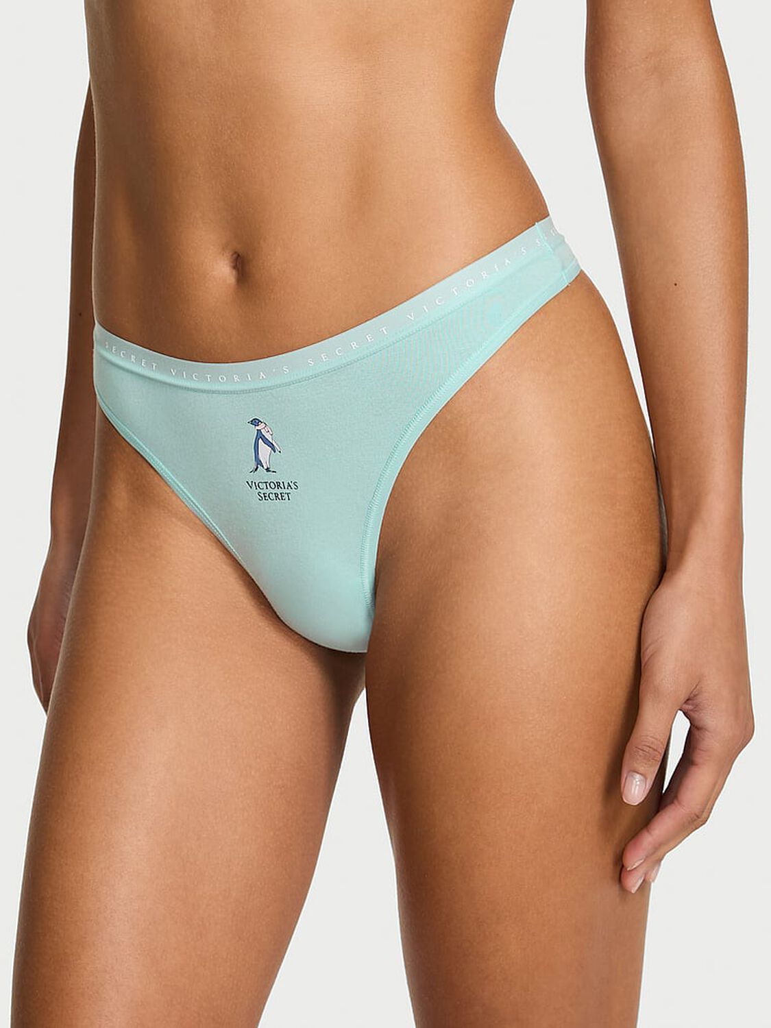 vs Victoria's Secret Stretch Cotton High-Leg Scoop Thong Panty Canal Blue Penguin 1 of 2 