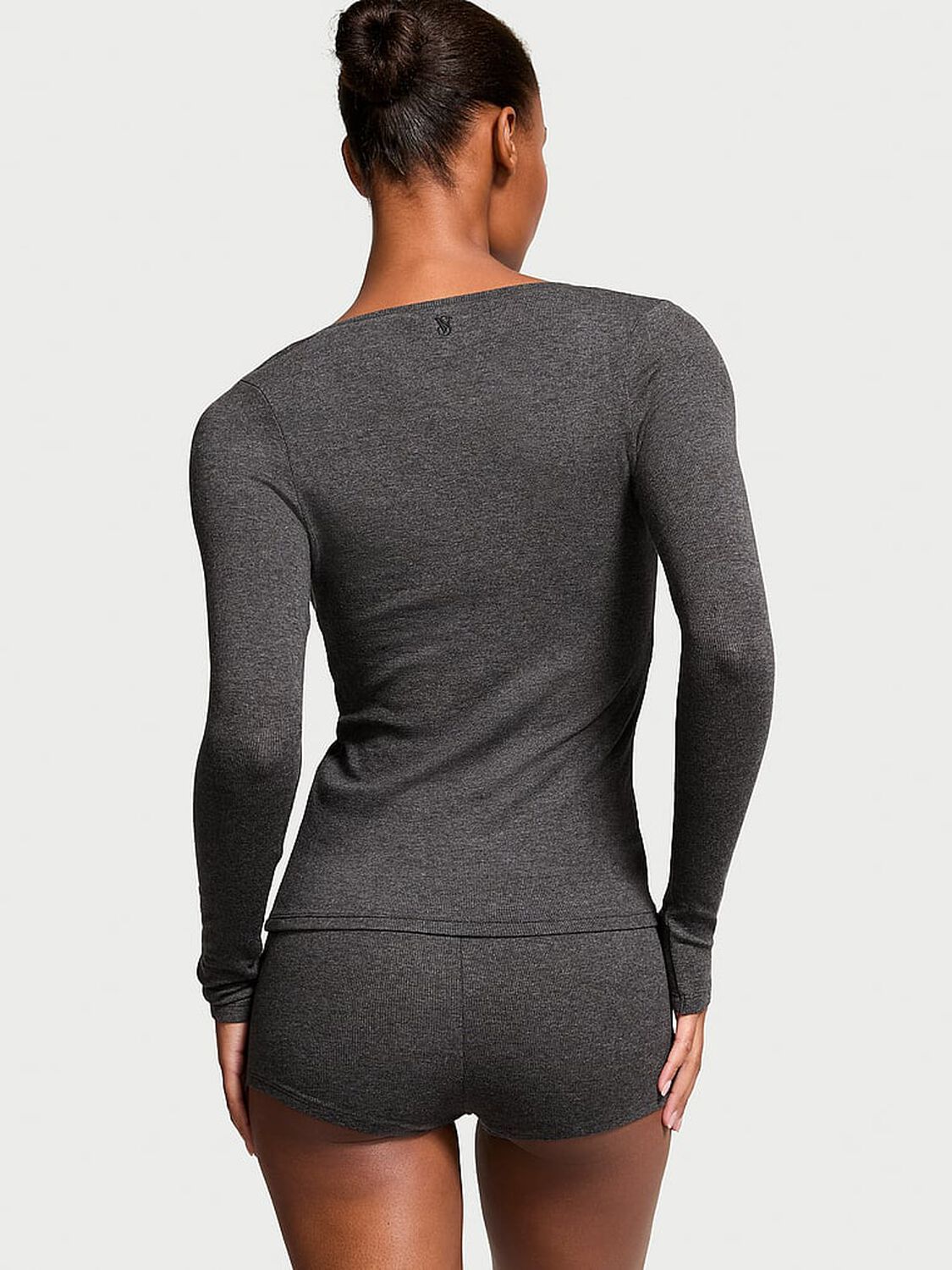 vs Victoria's Secret Ribbed Modal Scoop Long-Sleeve Shortie Set Charcoal Grey 2 of 4 