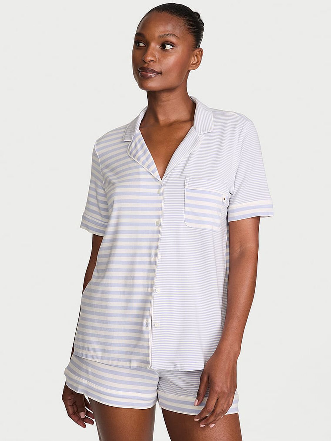 vs Victoria's Secret SoSoft&trade; Modal Short Pajama Set Coconut White & Blue Stripes 1 of 2 