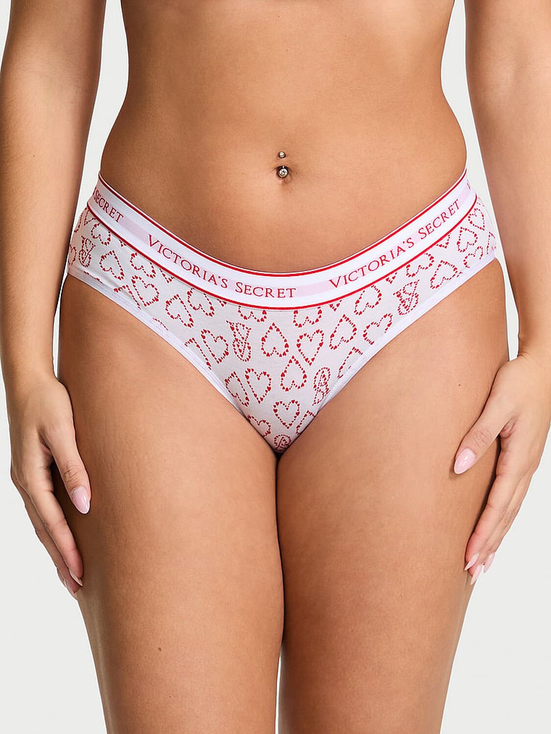 vs Cotton Logo Cotton Hiphugger Panty White Logo Hearts 1 of 3 