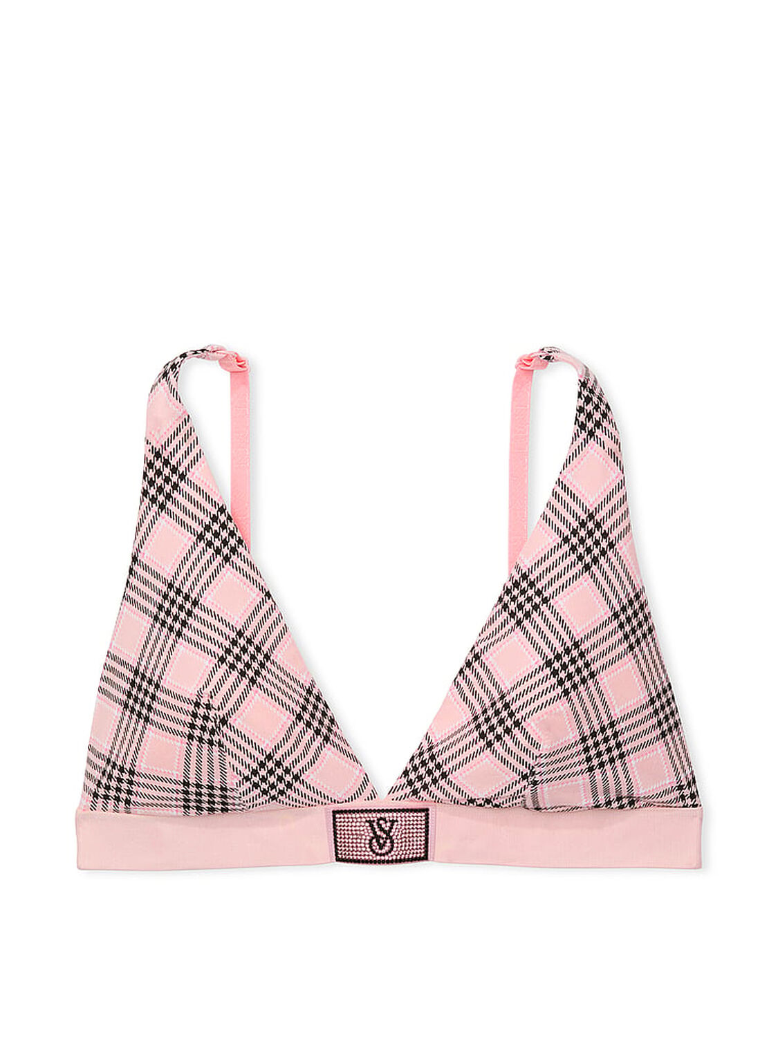 vs The T-Shirt Shine Patch Wireless Plunge Bralette Pink Plaid 3 of 4 