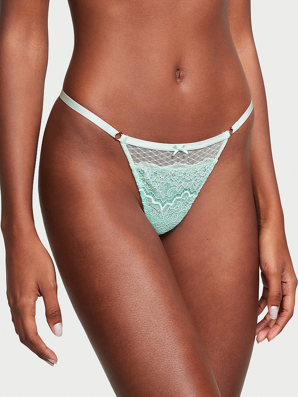 vs Dream Angels Lace & Mesh V-String Panty Crystal Water 1 of 4 