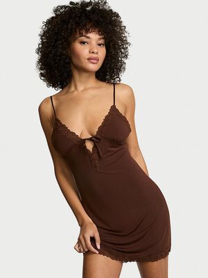 SoSoft&trade; Modal Lace-Trim Tie-Front Slip Dress