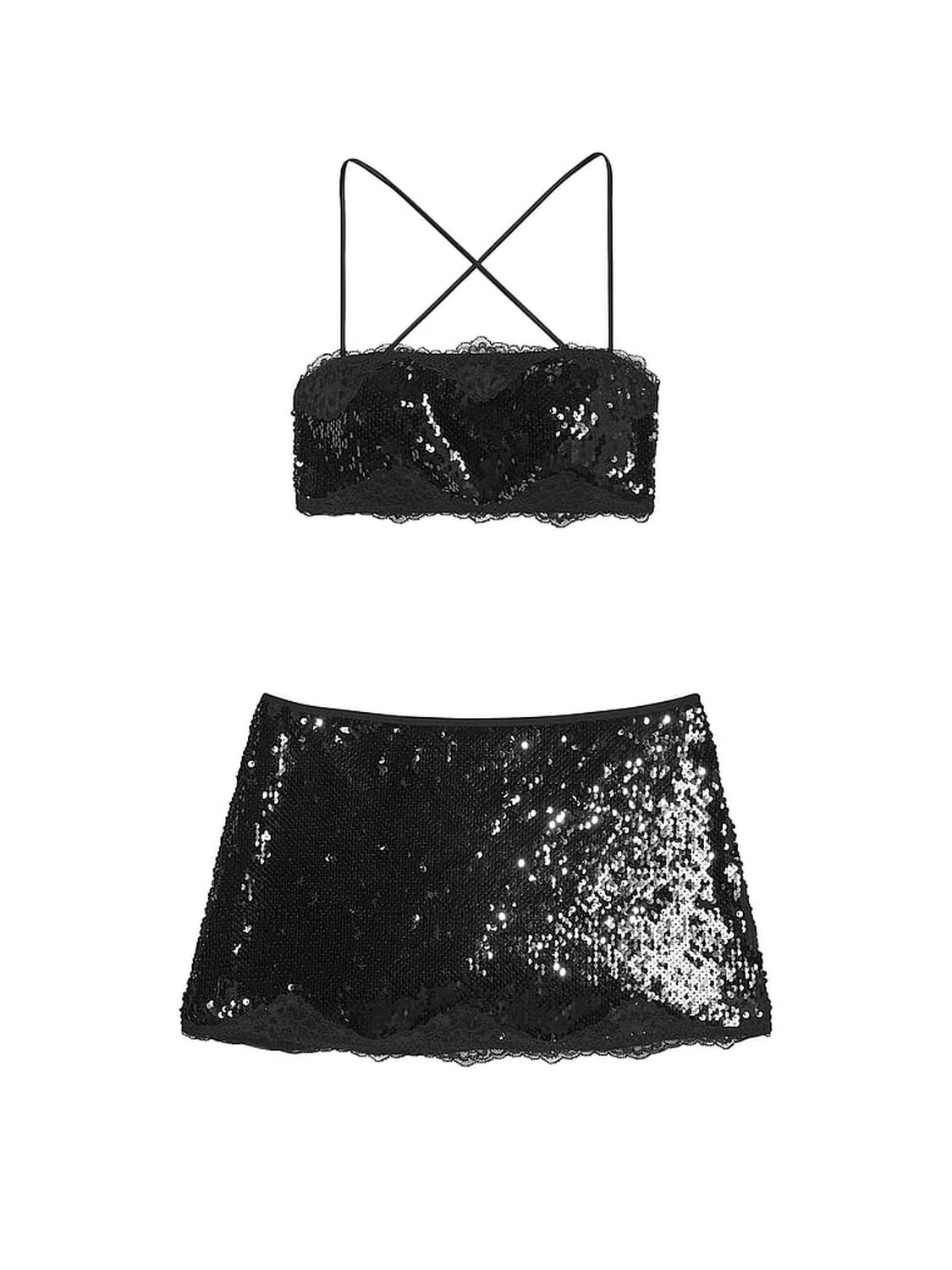 vs Victoria's Secret Sequin Bralette & Mini Skirt Set Black 3 of 4 
