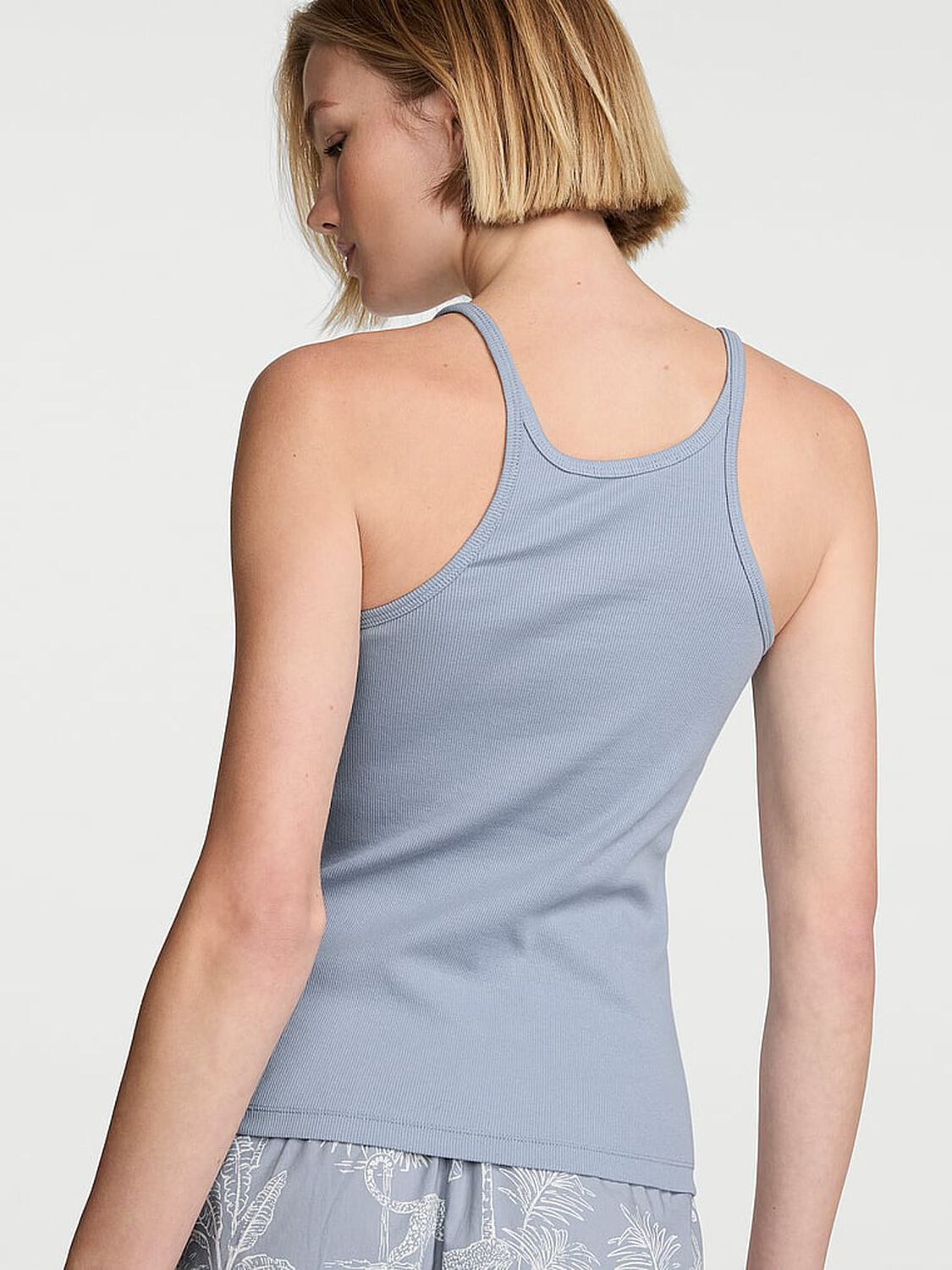 vs Victoria's Secret Mix & Match Sleep Perfect Ribbed Tank Top Bluegrey Logo 2 of 3 