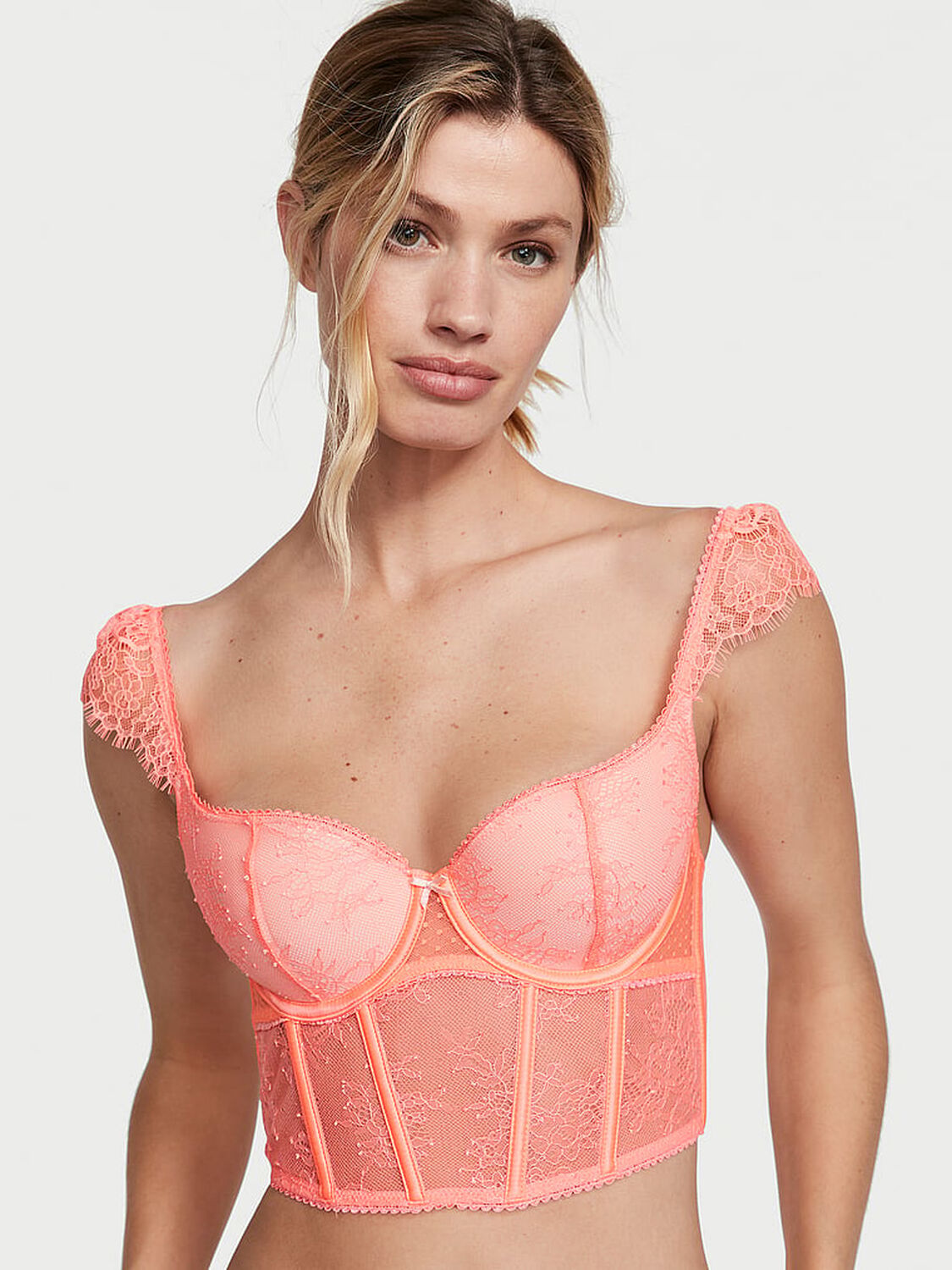 vs Dream Angels Lace Cap-Sleeve Corset Top Neon Nectar 1 of 5 