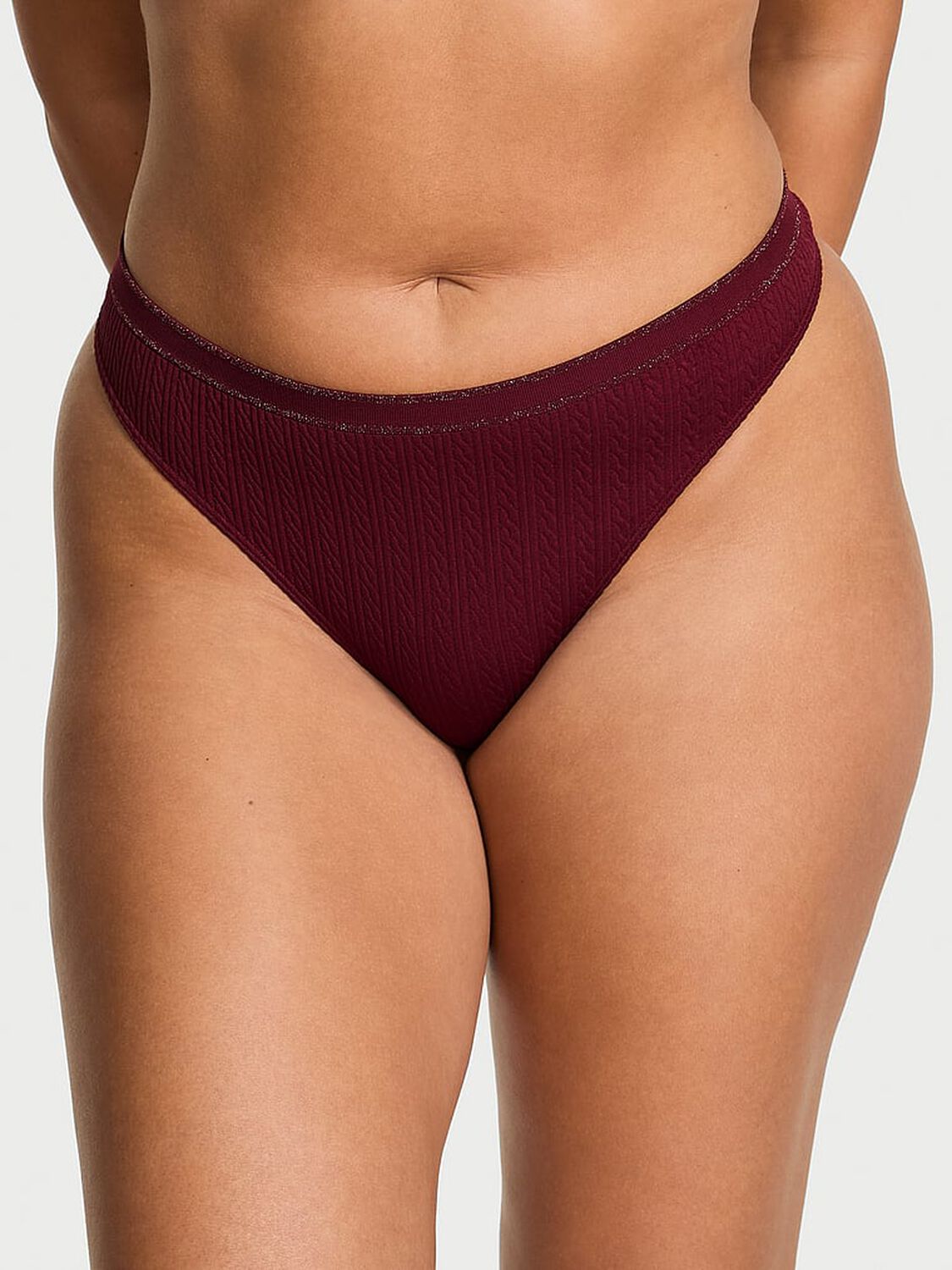 vs Seamless Seamless Cable-Knit Thong Panty Sangria Red 1 of 2 